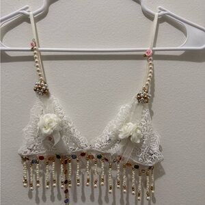 Festival White Lace Beaded Bralette